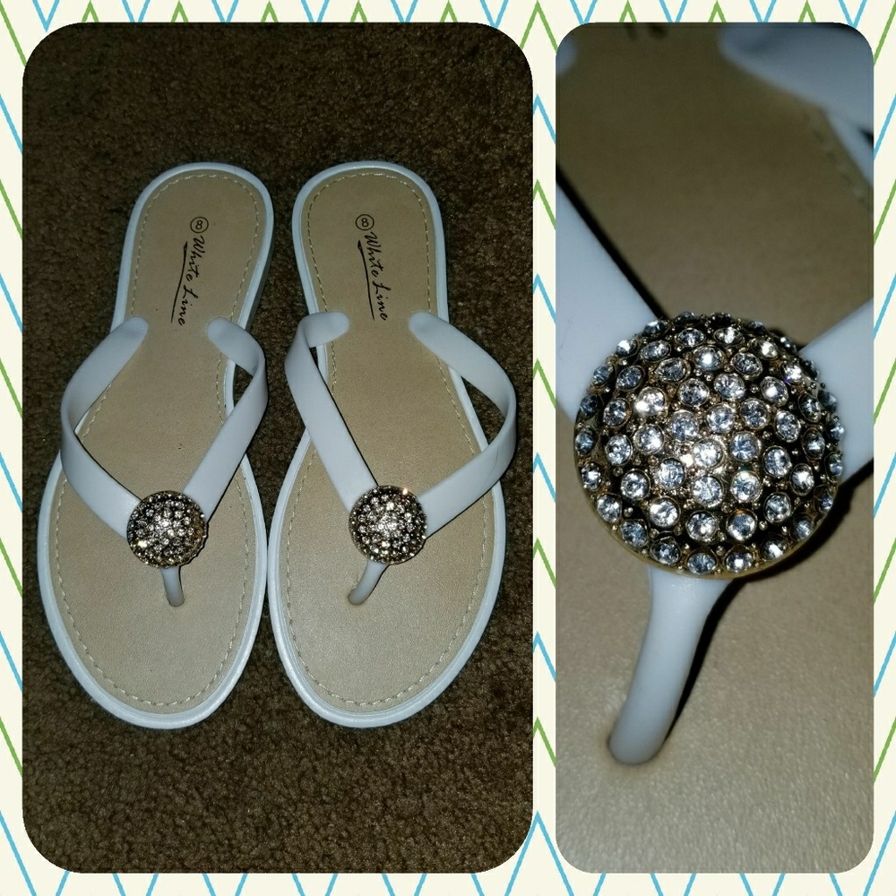 Rhinestone Jewel White Sandals